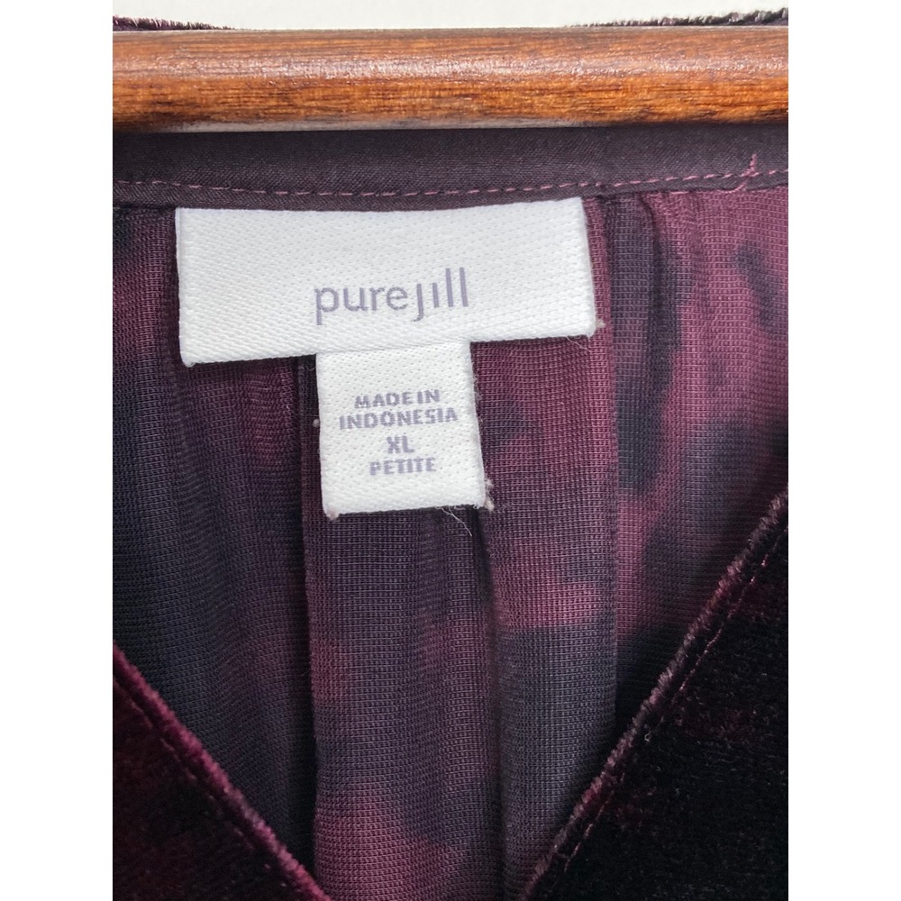 Pure Jill Women Velvet Tunic Top Plum Purple Tie Dye V-Neck XL Petite Whimsigoth - Picture 4 of 10